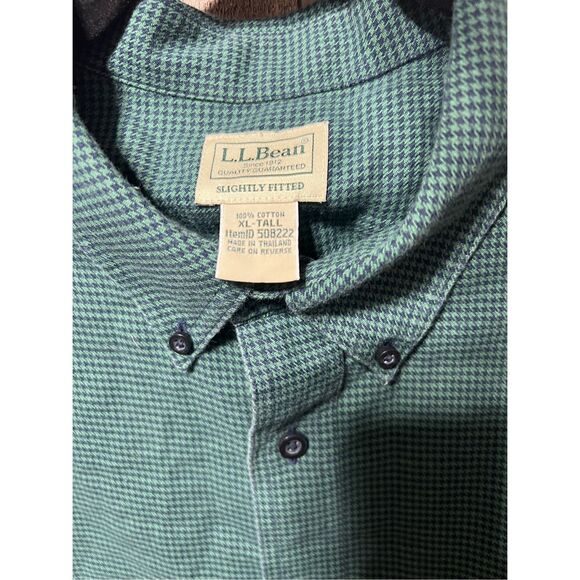L.L. Bean Green and Navy Houndstooth Button Down Shirt XL Tall - Picture 3 of 3